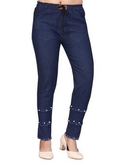 Aarika - Girls Navy Blue Beads Embellished Denim Jeans