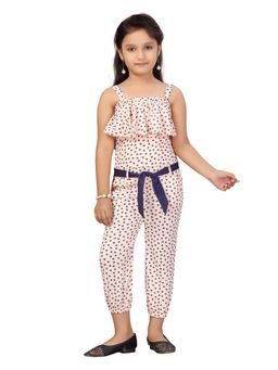Aarika - Girls Peach Blended Polka Dot Jumpsuit with Belt