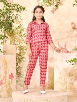 Aarika - Girls Red Abstract Print Cotton Co-Ord Set