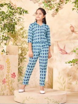 Aarika - Girls Teal Abstract Print Cotton Co-Ord Set
