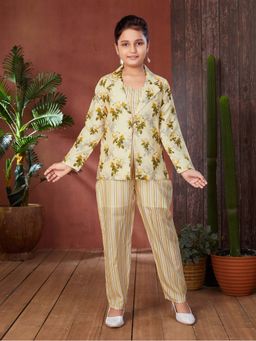 Aarika - Girls Yellow Floral Print Cotton Co-Ord Set