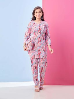 Aarika - Girls Pink Floral Print Polyester Co-Ord Set