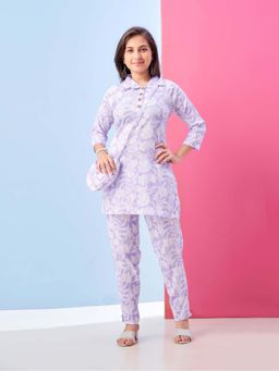 Aarika - Girls Purple Floral Print Polyester Co-Ord Set