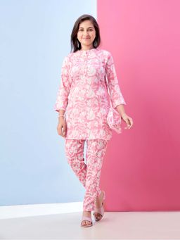 Aarika - Girls Pink Floral Print Polyester Co-Ord Set