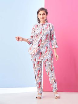 Aarika - Girls White Floral Print Polyester Co-Ord Set