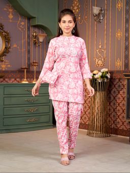 Aarika - Girls Pink Floral Print Polyester Co-Ord Set