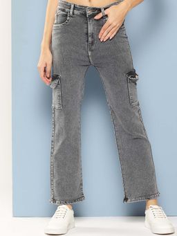 Aarika - Girls Grey Solid Denim Jeans