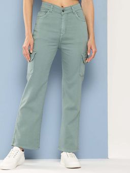 Aarika - Girls Green Solid Denim Jeans