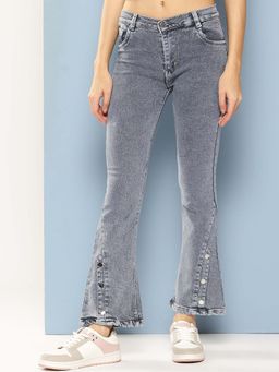 Aarika - Girls Grey Solid Denim Jeans