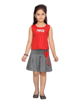 Aarika - Girls Red Stripes Blended Top with Skirt