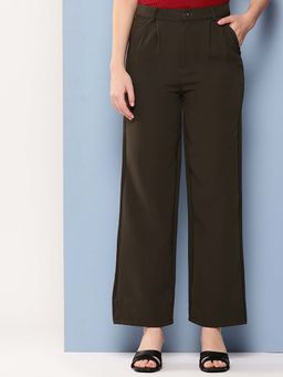 Aarika - Girls Green Solid Crepe Trouser