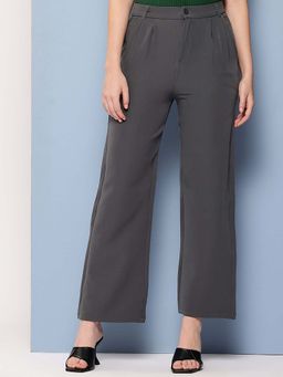 Aarika - Girls Grey Solid Crepe Trouser