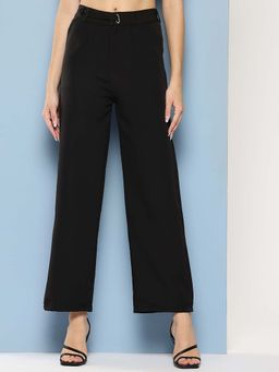 Aarika - Girls Black Solid Crepe Trouser