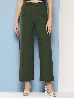 Aarika - Girls Green Solid Crepe Trouser