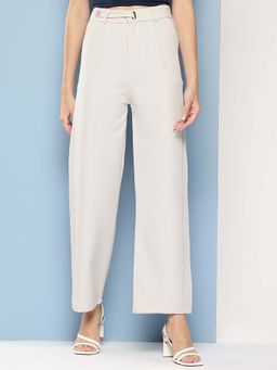 Aarika - Girls Grey Solid Crepe Trouser