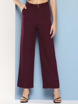 Aarika - Girls Wine Solid Crepe Trouser
