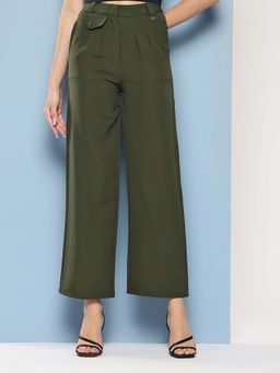 Aarika - Girls Green Solid Crepe Trouser