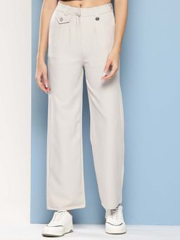 Aarika - Girls Grey Solid Crepe Trouser