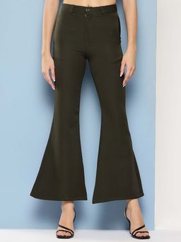 Aarika - Girls Green Solid Crepe Trouser