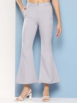 Aarika - Girls Grey Solid Crepe Trouser