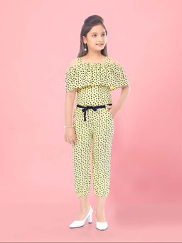 Aarika - Girls Yellow Blended Polka Dot Jumpsuit with Belt