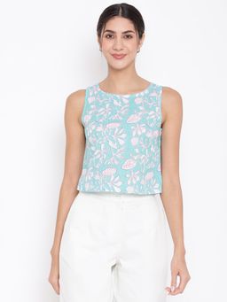 Fabindia - Blue Cotton Printed Crop Top