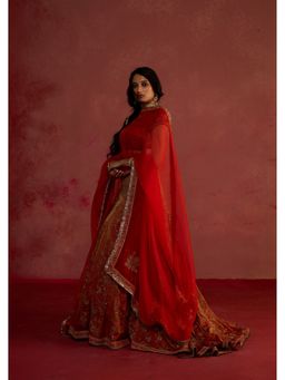 Rhua India - Red Aanya Gulnaar Lehenga with Blouse and Dupatta