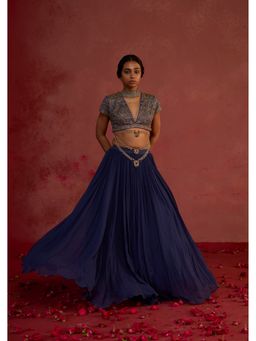 Rhua India - Navy Blue Naitra Gulnaar Lehenga with Blouse and Dupatta