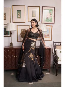 Meenagurnam - Black Sweetheart Neck Embellished Lehenga with Blouse and Dupatta