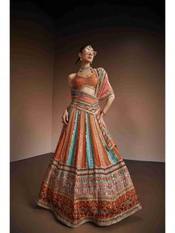 THE ROYALEUM ATELIER - Orange Lehenga With Blouse And Dupatta