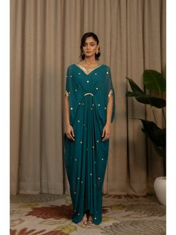 VANSHIKA AGARWAL LABEL - Teal Polka Kaftan Dress with Inner