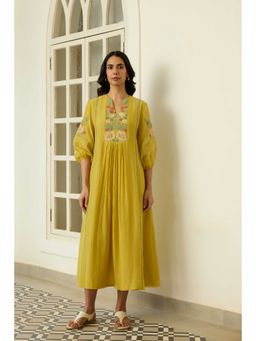Vaayu - Marigold Applique Yellow Midi Dress