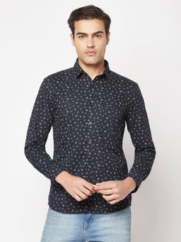 CRIMSOUNE CLUB - Men Navy Blue Print Shirt