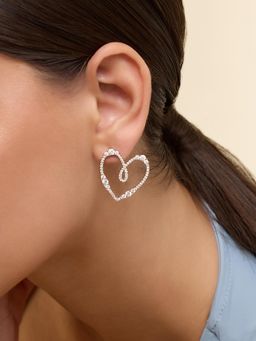 Isharya - White Silver Heart Studs Earrings