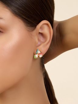 Isharya - White Geometric Studs Earrings