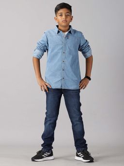 KiddoPanti - Blue Full Sleeve Denim Shirts with Jeans