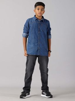 KiddoPanti - Navy Blue Full Sleeve Denim Shirts with Jeans