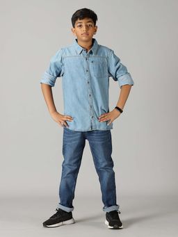 KiddoPanti - Blue Full Sleeve Denim Shirts with Jeans