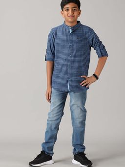 KiddoPanti - Blue Full Sleeve Shirt with Denim Jeans