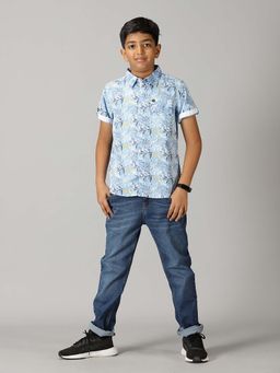 KiddoPanti - Half Sleeve Printed Shirts With Denim Jeans