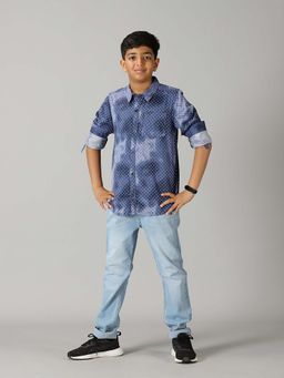 KiddoPanti - Printed Full Sleeve Shirt With Denim Jeans