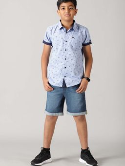 KiddoPanti - Half Sleeve Printed Shirts With Denim Shorts