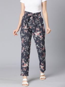 Oxolloxo - Floral Linen Printed Tie Knot Women Pant