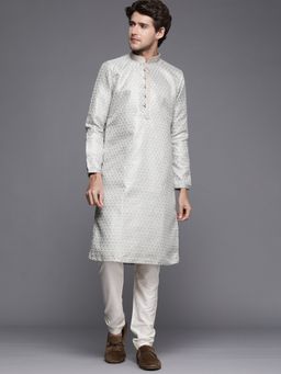 Manyavar - Grey Full Sleeves Kurta with Pencil Pajama (Set of 2)