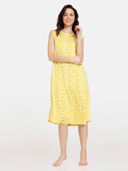 Zivame - Z Fun Knit Poly Knee Length Nightdress - Maize-yellow Yellow