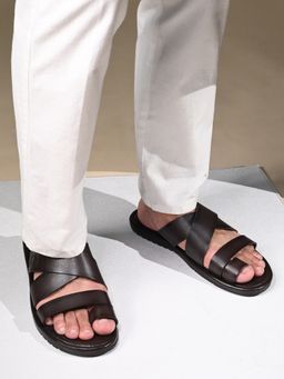 Louis Stitch - Brown Kolhapuri Style Toe Ring Sandals