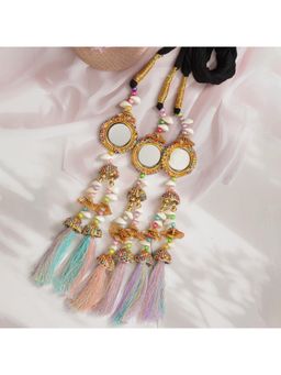 Ruby Raang Studio - Colourful Pastel Hues Threads with Pearls and Black Thread Parandi