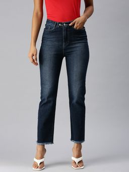 SHOWOFFFF - Women Clean Look Navy Blue Straight Fit Denim Jeans