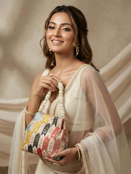 ADIVA - Multi-Color Fabric Embroidered Pearl Beaded Handheld Ethnic Handbag