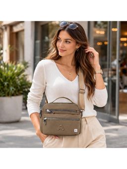 NFI Essentials - Multi-Layer Stylish Sling Bag - Khaki